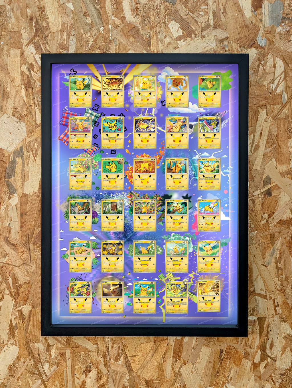 Cadre 30 Pikachu, 30 ans Pokemon pour le full set Pikachu, collection complète 30/30