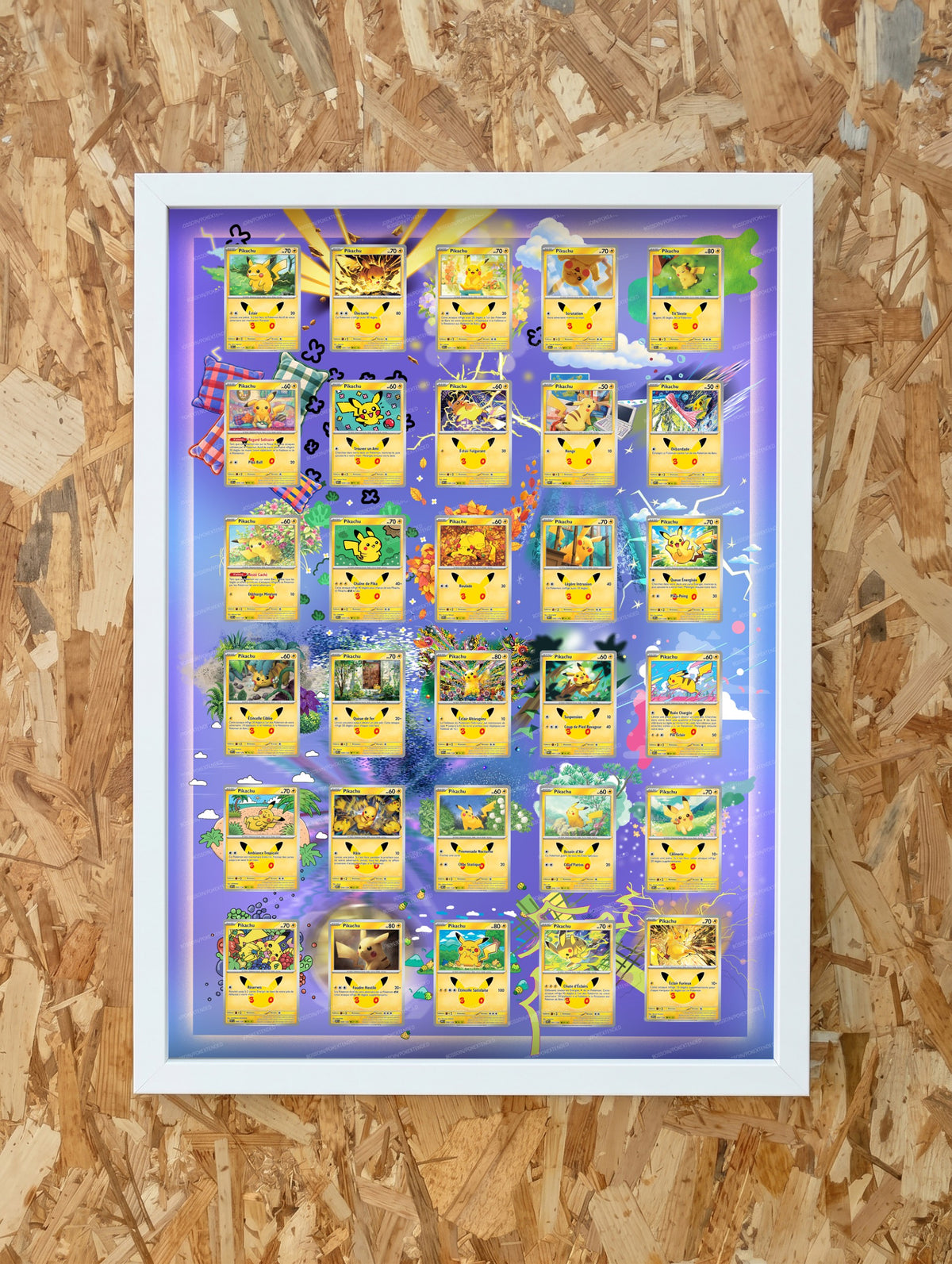 Cadre 30 Pikachu, 30 ans Pokemon pour le full set Pikachu, collection complète 30/30
